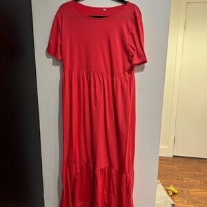 Vibrant Red Short Sleeve Dress